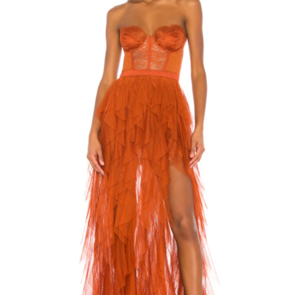 FOR LOVE AND LEMONS RUST BUSTIER GOWN SIZE S